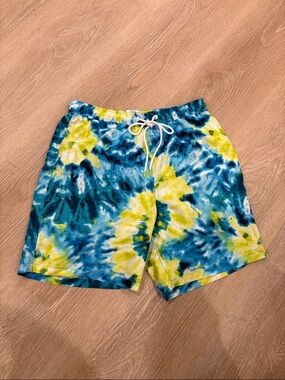 Calvin Klein Tie-Dye swim trunks shorts in Blue & Lime